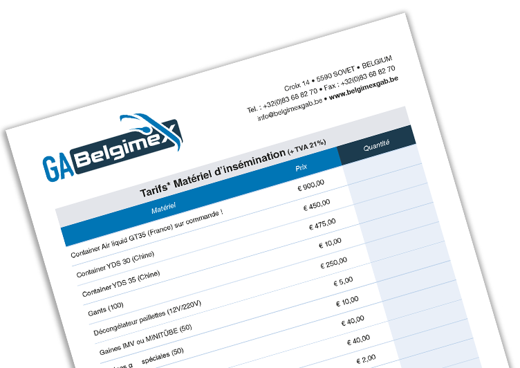 GABelgimex - tarif matériel